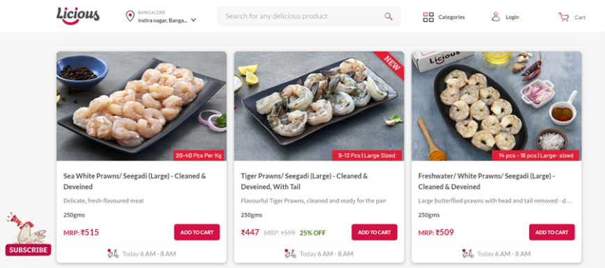 Image 1: Licious’s webshop, where consumers throughout the country can order meat and fish for home delivery.
