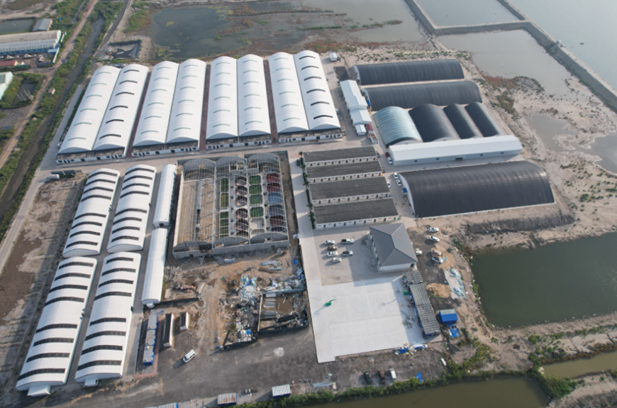 A bird’s eye view of AquaOne’s first phase with hatchery, and grow-out facility, in Tangshan, Hebei, Northern China